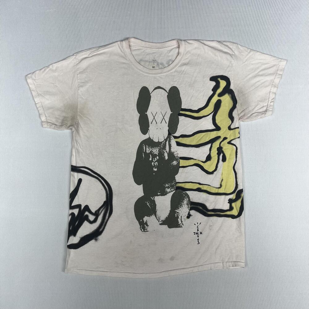 Cactus Jack Shirt Mens M Beige KAWS Companion Lightning Graphic Tee Streetwear